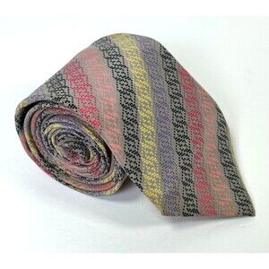 Vintage Missoni Cravatte Tie Gray Silk Geometric Stripe Hand Made in Spain